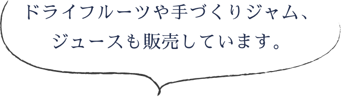 ドライフルーツや手づくりジャム、ジュースも販売しています